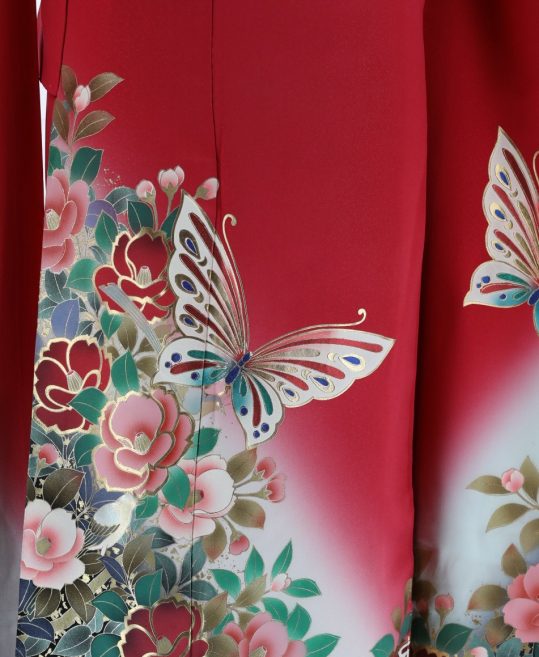 参列振袖  [ロマンチックレトロ][古典]濃ピンクに蝶とバラ[身長163.5cmまで]No.423